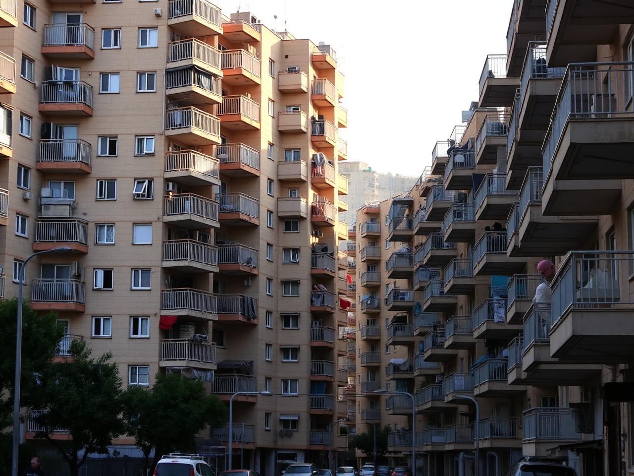 Immeubles résidentiels denses de Bnei Brak le long d'une rue animée