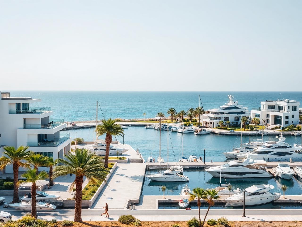 Villas contemporaines et marina de Herzliya Pituah au bord de la Méditerranée
