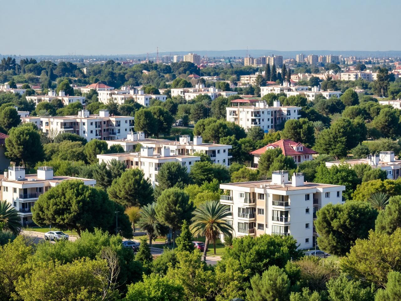 Rue verdoyante de Hod HaSharon avec maisons et immeubles bas