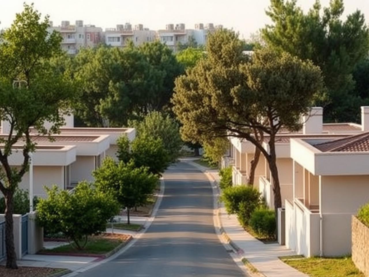 Rue résidentielle calme de Kiryat Ono avec immeubles récents et arbres