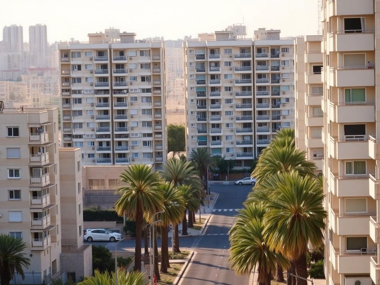 Tours neuves de Lod au-dessus des immeubles anciens en renouvellement