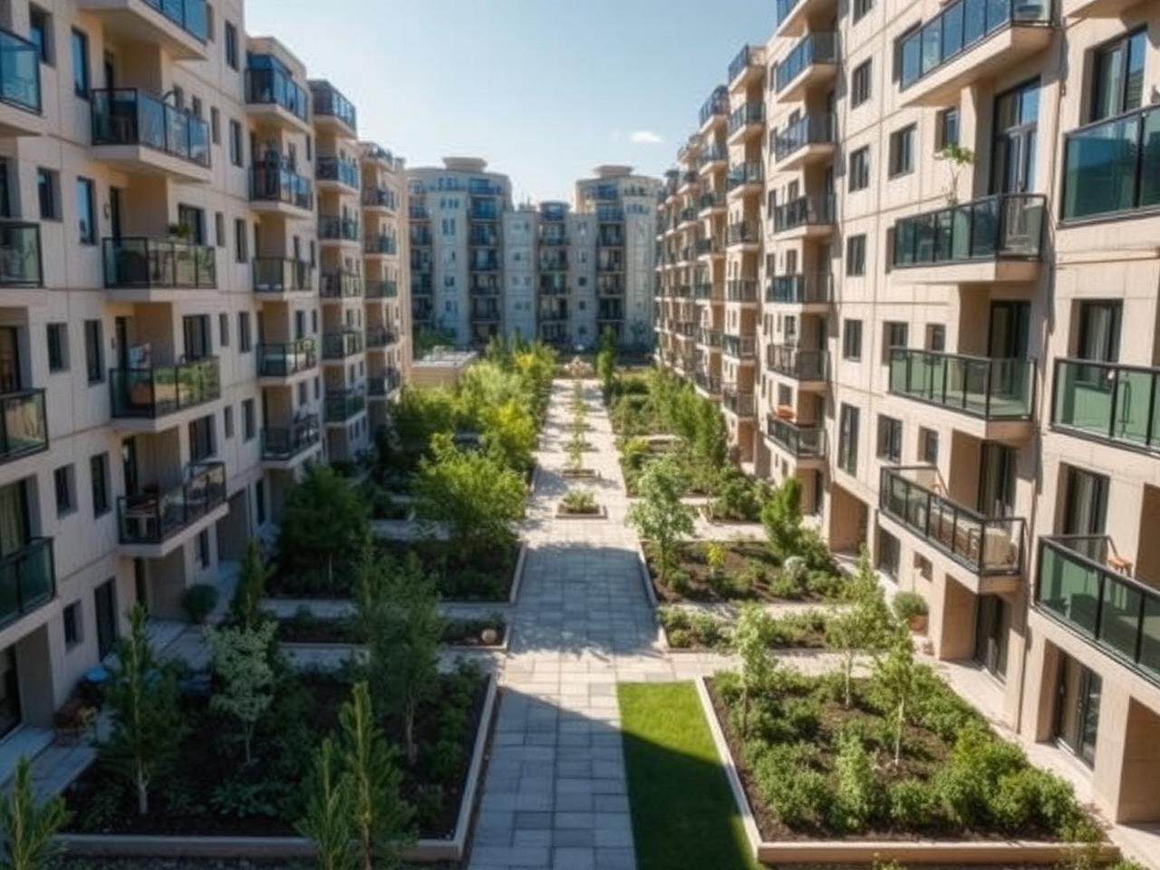 Nouveau quartier résidentiel de Petah Tikva avec cours paysagères