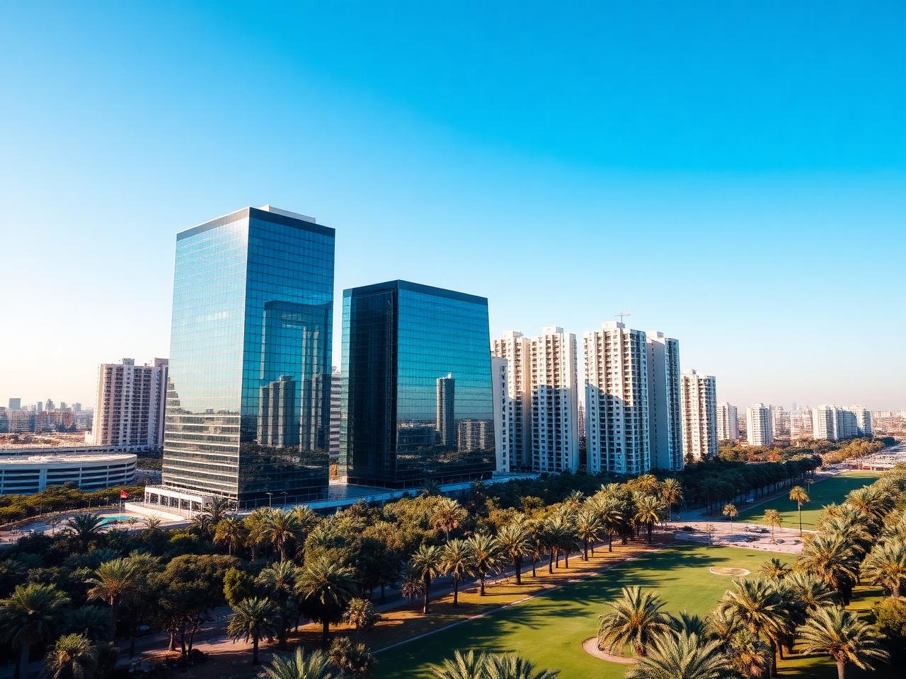 Tours de bureaux et immeubles résidentiels de Ramat Gan bordant le parc