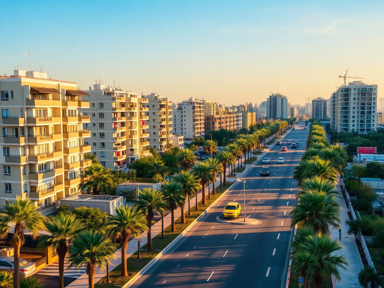 Boulevard résidentiel de Rishon LeZion bordé d'immeubles contemporains