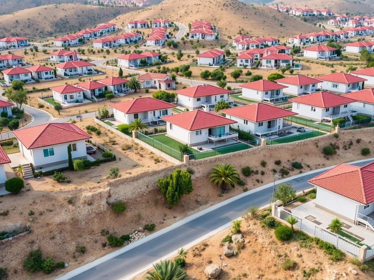 Rues planifiées de Shoham bordées de maisons individuelles